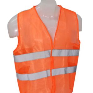 Chaleco Económico Naranja Poliéster, Tamaño 62x68 cm con aplicaciones reflectivas x 10 Unid